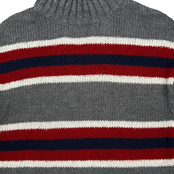 Kismet Striped Knit Mock Neck Sweater - Medium Red Grey Navy White Cozy - Picture 6 of 10
